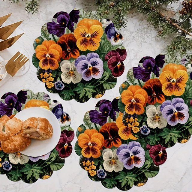 VIKAMA Untersetzer Set mit roten Blumen, 4 Stück runde hitzebeständige Tischsets in Mehrfarbig, Durchmesser: 38,0 cm - Bild 1