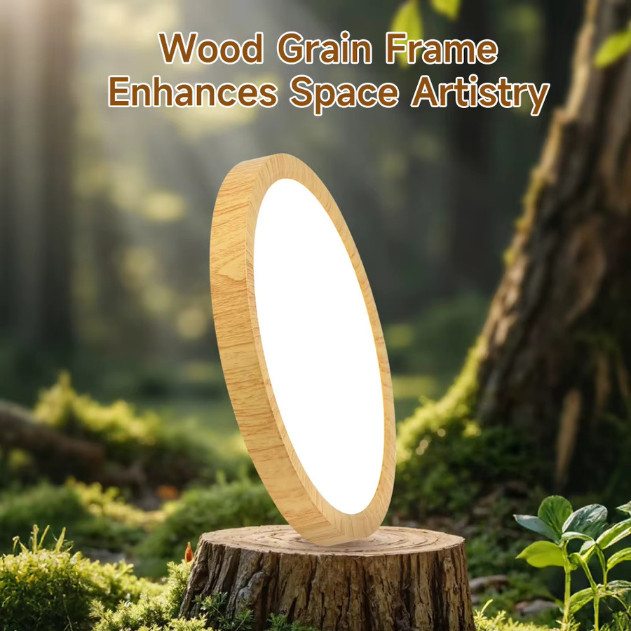 CANMEIJIA Ultradünne LED-Deckenleuchte in Holzoptik, dimmbar, dreifarbiges Licht, modernes Panel-Design für Wohnzimmer, Schlafzimmer und Küche, Farbe: Braun/Holz - Bild 2