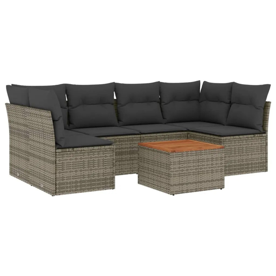 vidaXL 7-teilige Garten-Sofagarnitur in Grau aus Poly-Rattan mit Sitzkissen und Stauraum - Bild 2