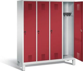 C+P Garderobenschrank Evolo mit 4 Abteilen aus Stahl, Farbe Lichtgrau und Rubinrot, H x B x T: 185 x 159 x 50 cm - Bild 1