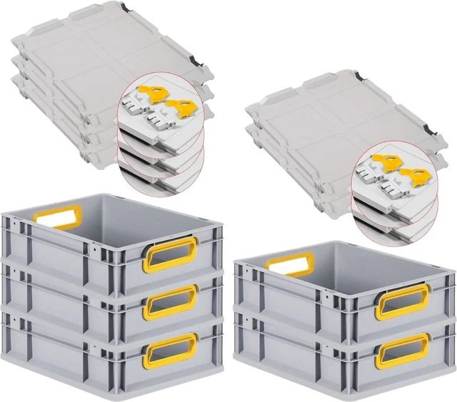PROREGAL Spar Set 5x Eurobox Nextgen Color mit Scharnierdeckel und Schiebeschnappverschlüssen, Gelb, H x B x T: 12 x 30 x 40 cm - Bild 1