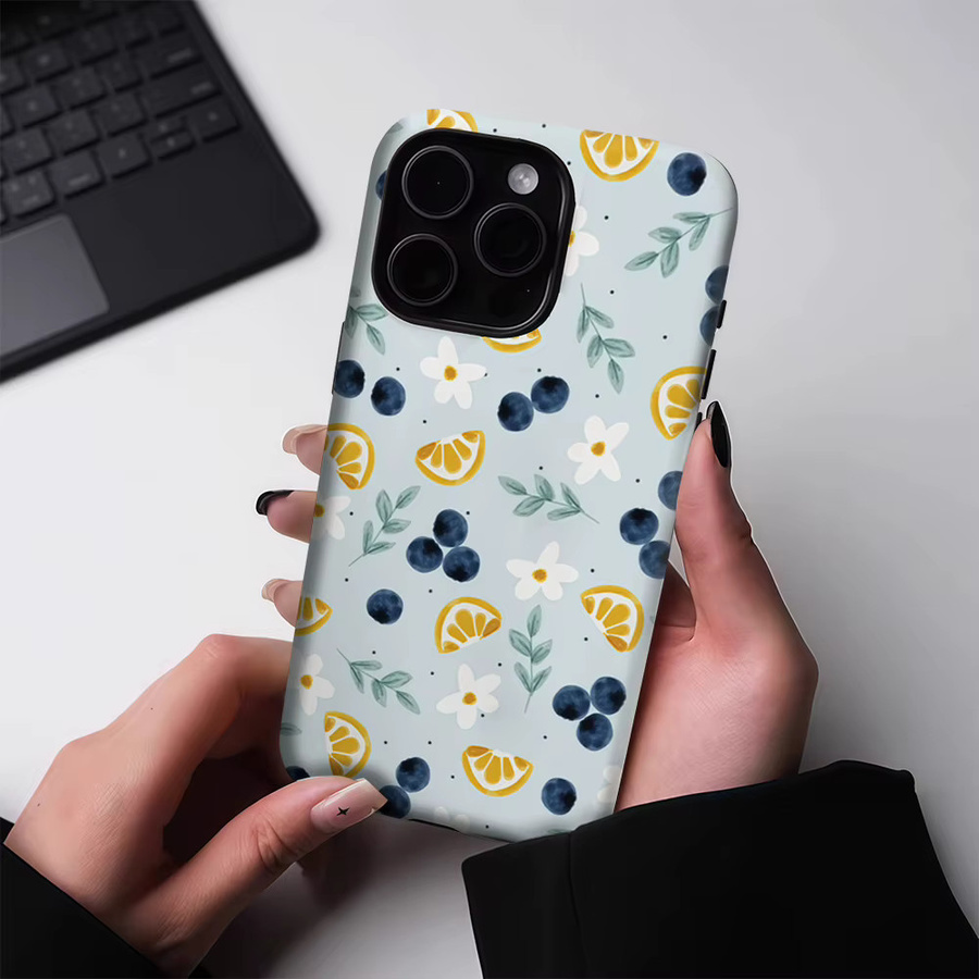 Robuste Handyhülle von Potdemiel mit Früchte-Design für iPhone 17, 16, 15, 14, 13 Pro Max Plus, Hellblau, magnetisch und doppelschichtig - Bild 2