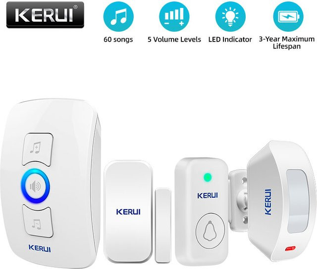 KERUI Drahtlose Türklingel mit PIR Bewegungsmelder und Türsensor in Weiß - Bild 1