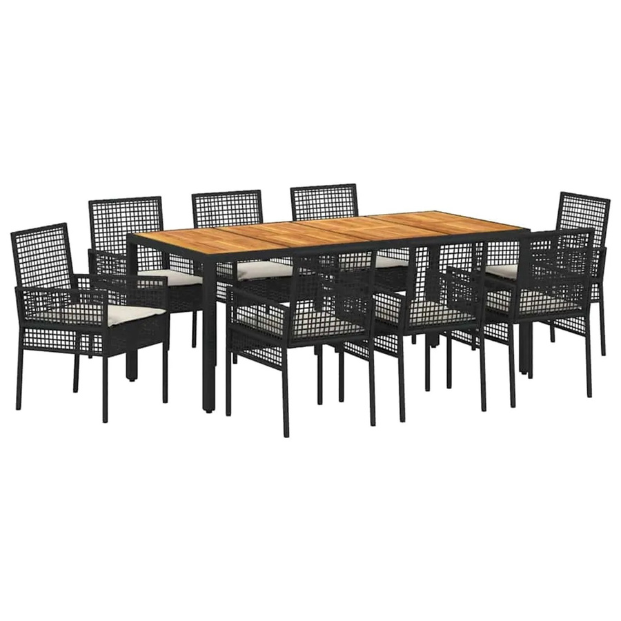 vidaXL 9-teiliges Garten-Essset aus Poly Rattan und Akazienholz in Schwarz - Bild 2