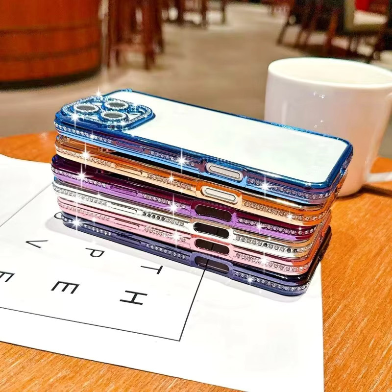 EHUIDE Diamant-Kristall Schutzhülle für iPhone 16 15 14 13 12 11 Pro Max Plus 17 Air 16E, glitzernde und stoßfeste TPU-Hülle in Transparent und Blau - Bild 3