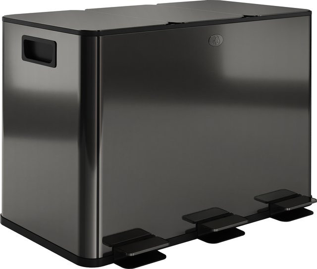 HOMCOM Mülltrennsystem aus Edelstahl mit 3 x 15L Inneneimern, Schwarz, Treteimer mit Softclose-Deckel und Deodorant-Fächern - Bild 1