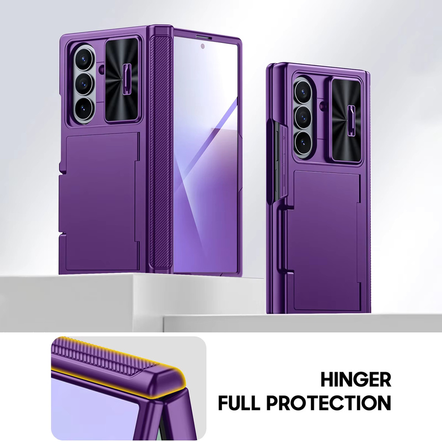 BANGZAO Stoßfeste Hülle für Galaxy Z Fold 7 mit Kartenhalter, Schiebe-Kameraabdeckung und RFID-Blockierung in Lila - Bild 4