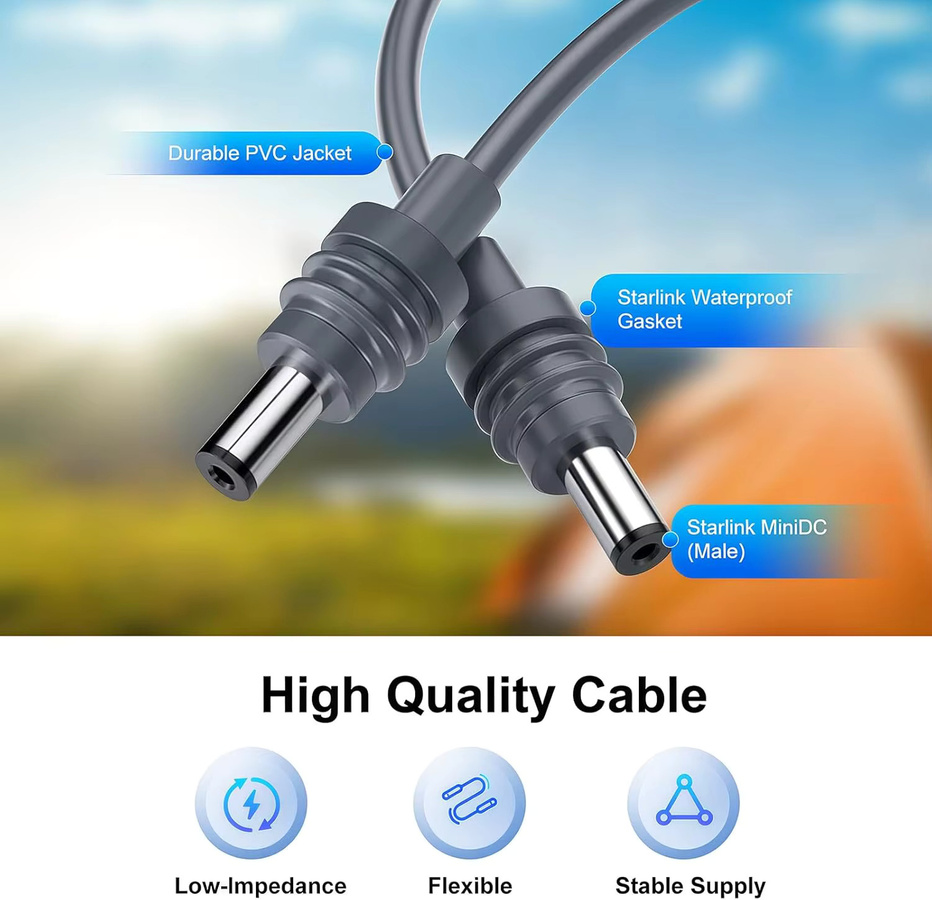 Starlink Mini Gleichstrom-Ersatzkabel mit Barrel-Plug in Grau, Länge: 1,0 m - Bild 2