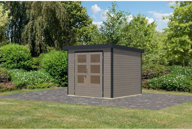 Karibu Gartenhaus Diego 3D in Wassergrau/Anthrazit aus Metall und Holz, B: 209 cm, T: 238 cm, H: 213 cm - Bild 1
