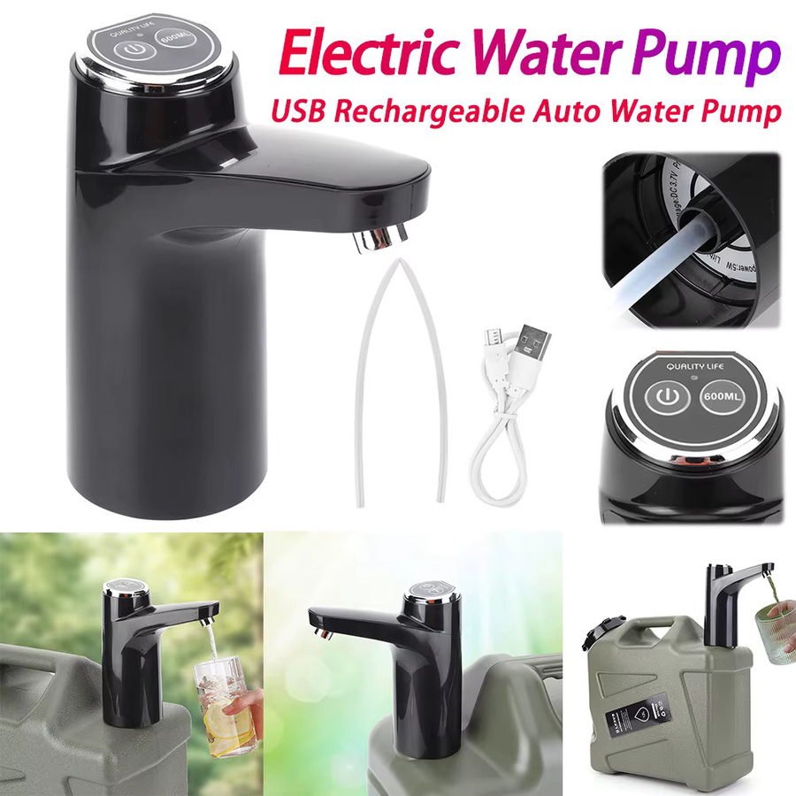 Alloet Elektrische Wasserpumpe in Schwarz, USB wiederaufladbarer tragbarer Wasserspender mit Ein-Tasten-Schalter für Outdoor-Camping - Bild 2