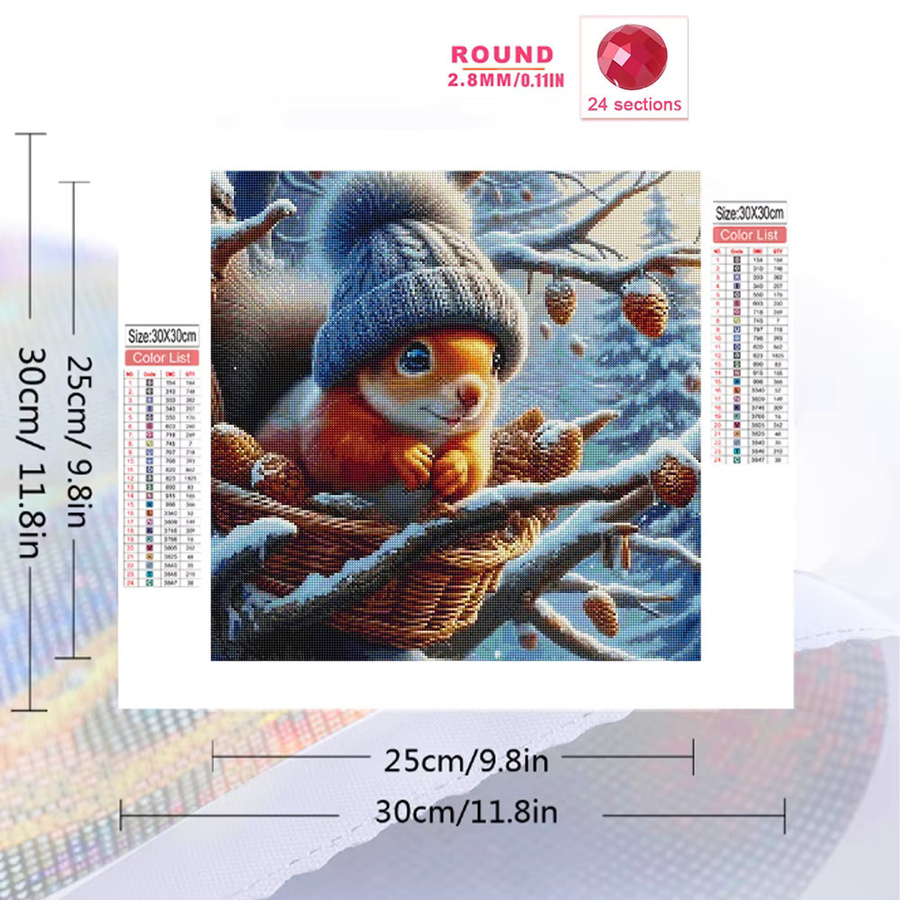 Momoart Diamond Painting Eichhörnchen Set mit runden Steinen, DIY Diamant-Mosaik Kunstbild in Multicolour zur Winter-Dekoration - Bild 2