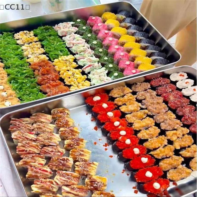 KuZHEN Sushi-Ausstellungsplatte aus Edelstahl in Silber, rechteckiges Sashimi-Tablett und multifunktionale Servierplatte - Bild 2
