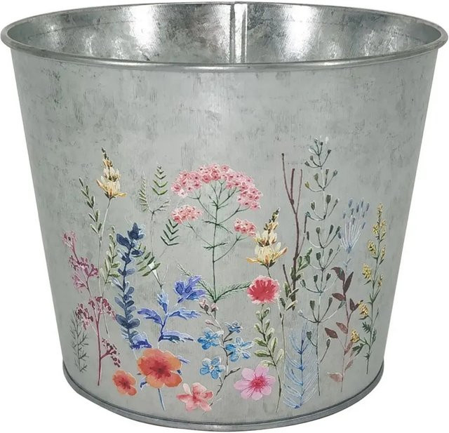 A.H.G. Übertopf aus Metall verzinkt rund mit Blumenaufdruck in Silber, Durchmesser: 17,5 cm, Höhe: 14 cm - Bild 1