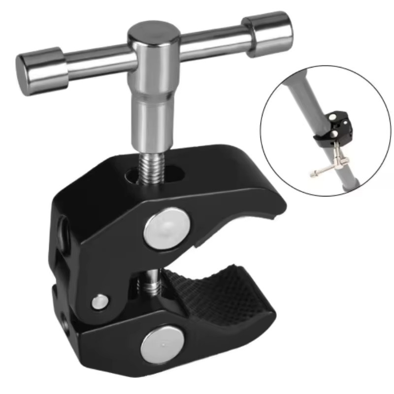 GJUELIRRA Magic Arm Clip Multifunktionaler Kugelkopf Doppel Ball Adapter mit Schuh Mount für Monitor und LED Licht in Schwarz - Bild 2
