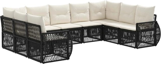 vidaXL Gartensofa-Set 9-teilig in U-Form aus Poly-Rattan mit Polstern, Schwarz und Cremeweiß - Bild 1