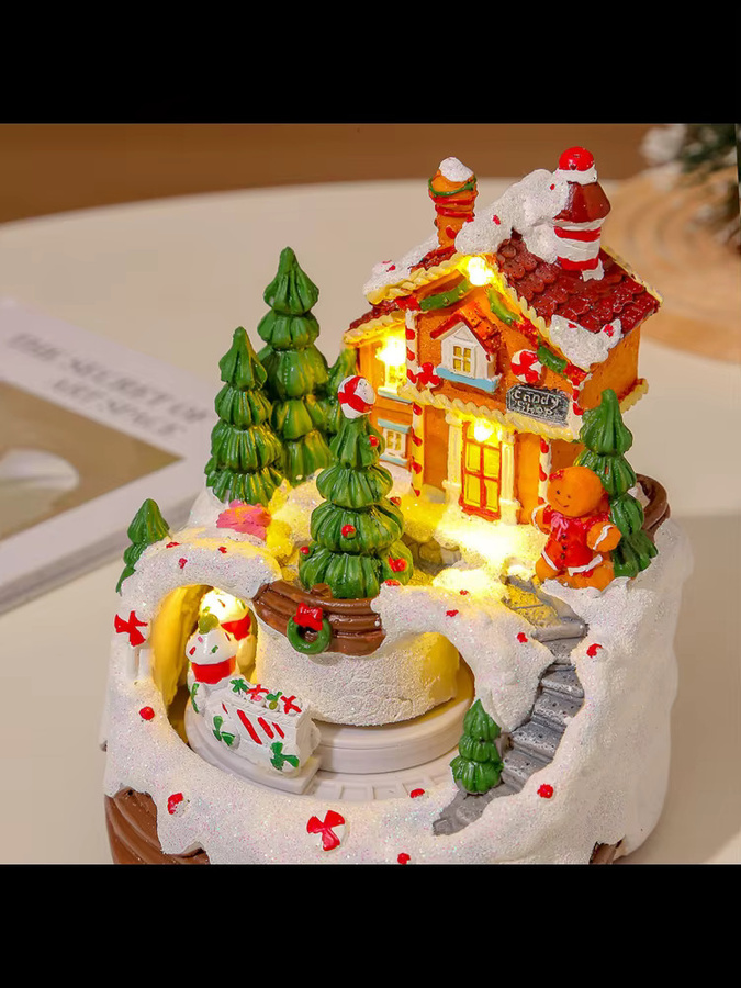 Qiilu YL-2347 Leuchtendes Musik-Schneehaus mit rotierendem Musikzug in Rot und Multicolour als kreatives Weihnachtsornament - Bild 3