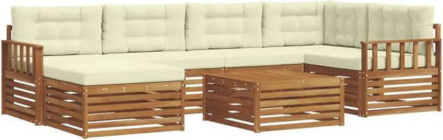 vidaXL Outdoor-Sofagarnitur 7-teilig aus Akazienholz mit Kissen in Natur und Creme - Bild 1
