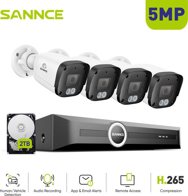 SANNCE 5MP Videoüberwachungs-Netzwerkkit mit 8 Kanälen, NVR, 2,8 mm Objektiv, integriertem Mikrofon und IR-Nachtsicht - Bild 1