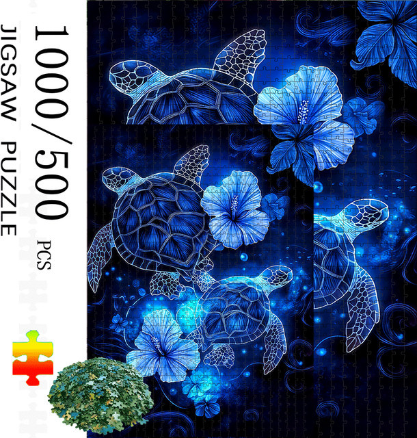 AZNM Meeresschildkröten- und Hibiskusblüten-Puzzle, im Dunkeln leuchtend - Bild 1