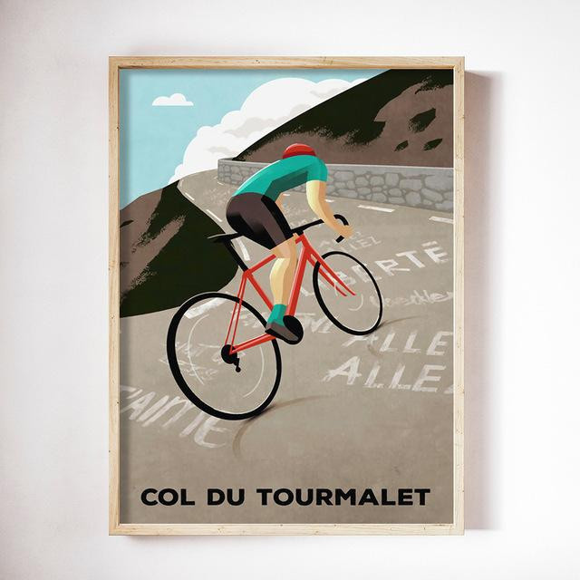 Vintage Sport Fahrrad Leinwand Poster mit Landschaftsmotiv von aidegou12, Aquarellmuster, Mehrfarbig, Breite: 40 cm, Höhe: 60 cm - Bild 1