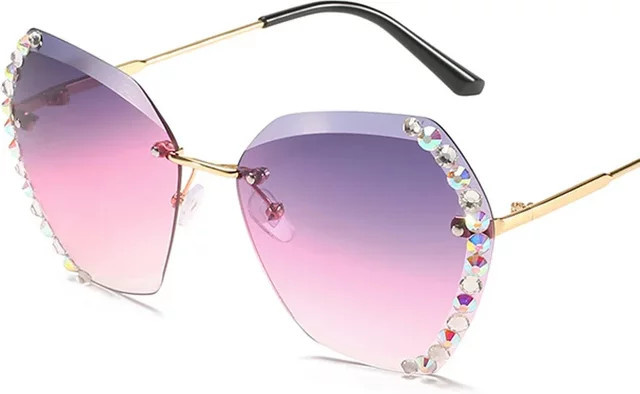 Vintage Strass Sonnenbrille, randlos, Metal, Unisex, Farbverlauf - Bild 1