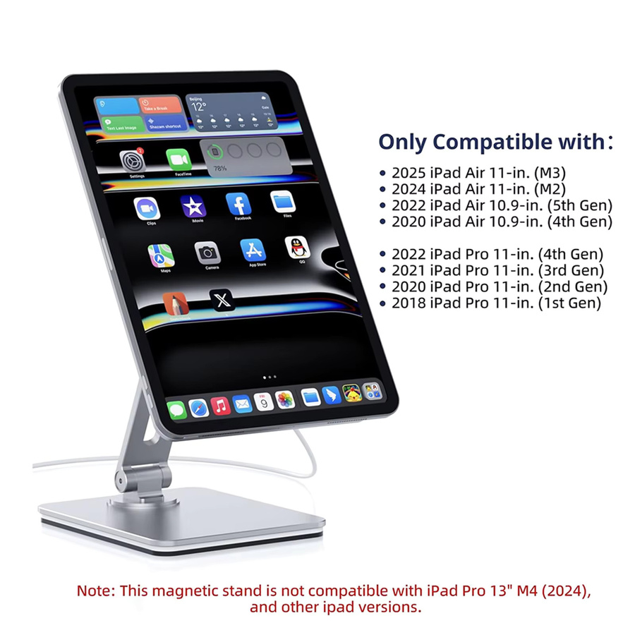 UNEW Magnetischer iPad-Ständer 360 Grad drehbar und faltbar aus Aluminium mit kabelloser Ladefunktion für iPad Air 10.9/11 und iPad Pro 11 in Schwarz oder Silber - Bild 5