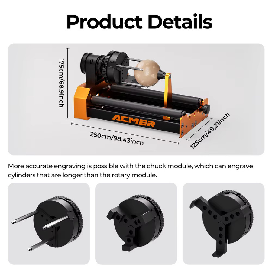 ACMER M4 Rotationsrollenfutter für Lasergravierer in Schwarz, 360 Grad drehbar mit 3-Backen-Spannung für Ringkugel-Objekte, Durchmesser 4-64 mm - Bild 2