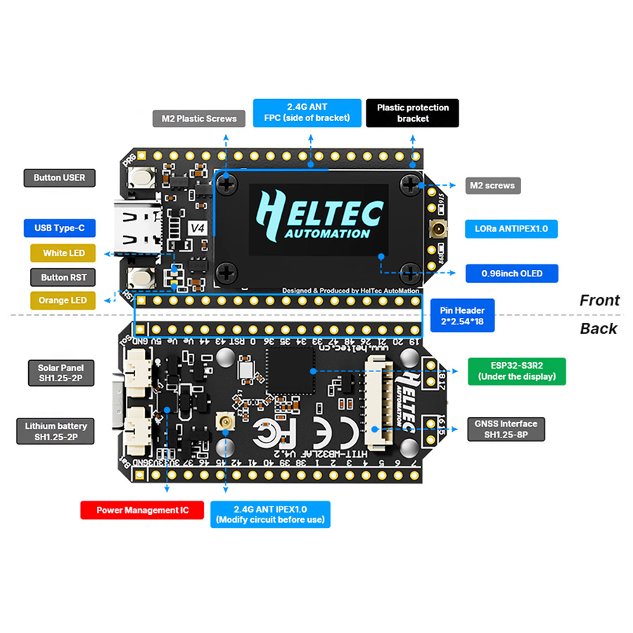 Heltec Automation WiFi LoRa 32 V4 ESP32S3 SX1262 BLE LoRa-Knoten in Schwarz, Meshtastic und LoRaWAN kompatibel - Bild 3
