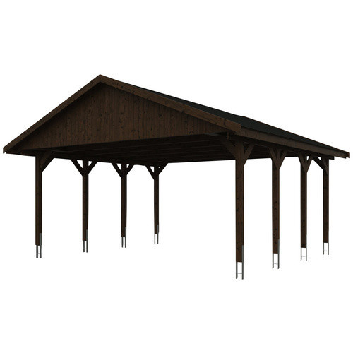 Satteldach-Carport Wallgau von SKANHOLZ in Nussbaum mit schwarzen Schindeln, B/T: 620 x 600 cm, Firsthöhe: 354 cm, braun lasiert - Bild 3
