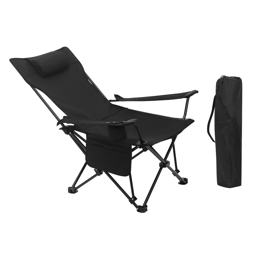 WOLTU Klappbarer Campingstuhl in Schwarz mit Kopfstütze, Getränkehalter und Tragetasche für Outdoor, Angeln und Picknick - Bild 2