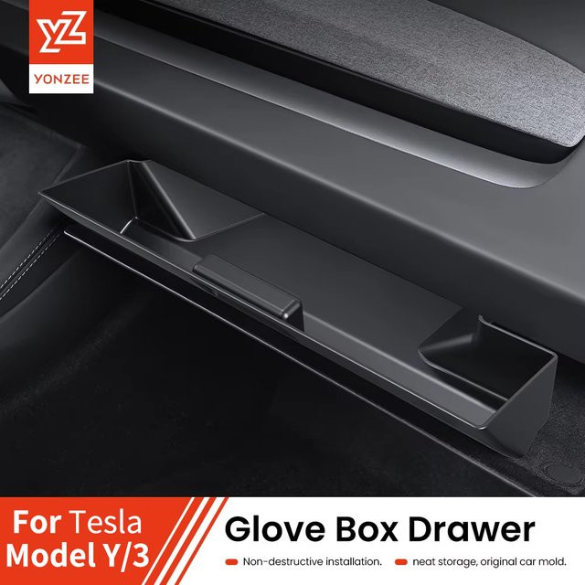 YZ Handschuhfach-Organizer für Tesla Modell 3 Y Highland Juniper in Schwarz - Bild 1