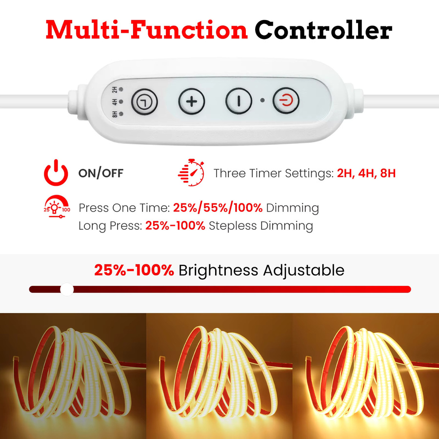 HEGEHE COB LED-Lichtstreifen IP67 Wasserdicht mit Dimmer-Kit, 220V, Selbstklebend, Silikon-LED-Band in Weiß - Bild 3