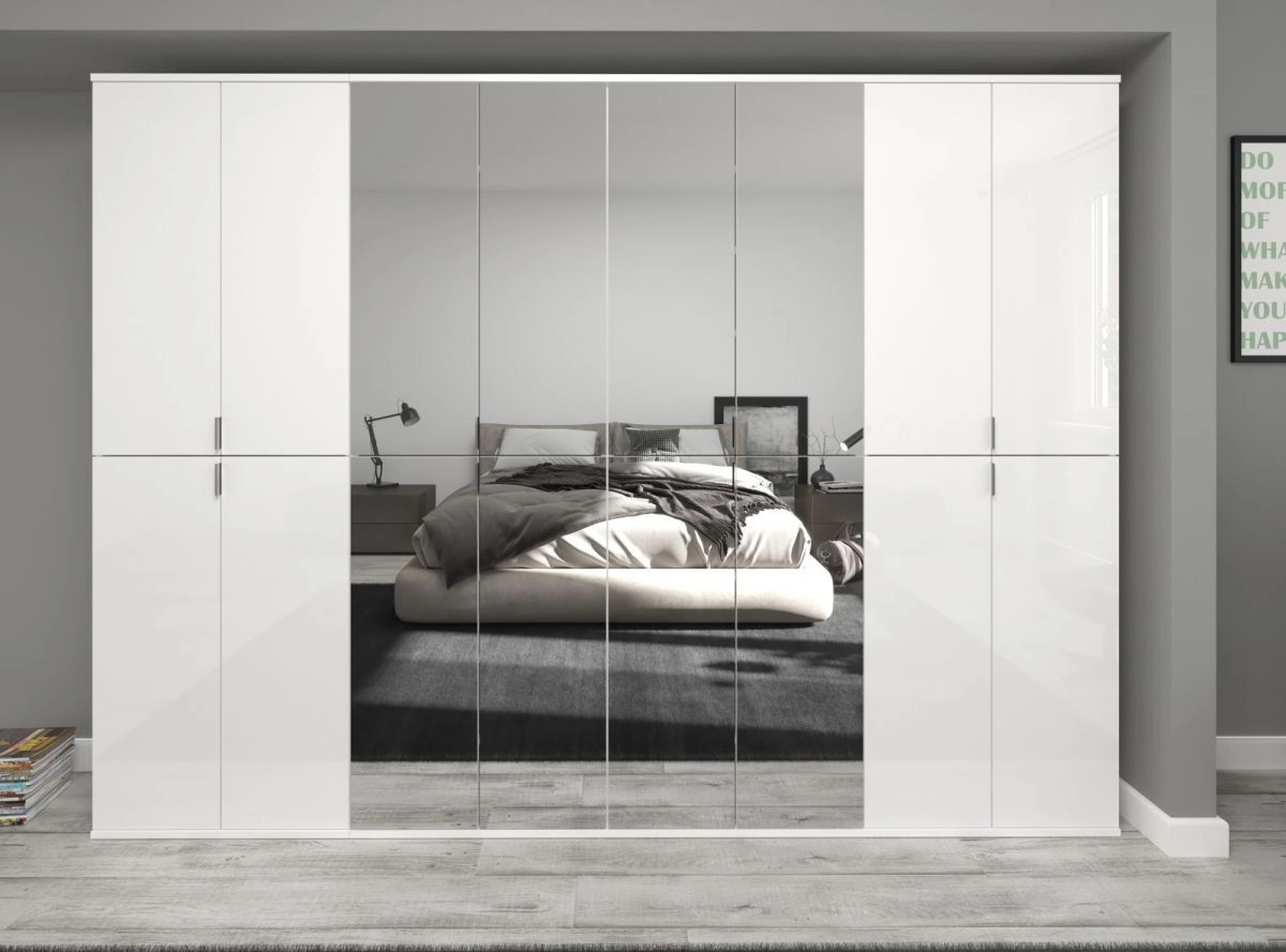 Garderobenschrank SystemX von Inn.Furn in Weiß Hochglanz mit Spiegel, Hosenregal und Einlegeböden, B/T/H: 152 x 34 x 193 cm - Bild 6