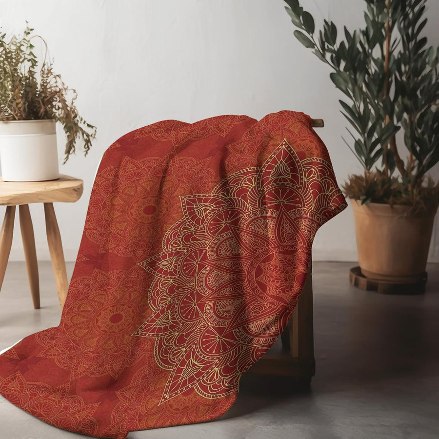 Rote Mandala Fleece-Decke von JMG Household Supplies als weiche und warme Überwurfdecke aus Plüsch für Sofa und Bett, B/B: 130 x 180 cm - Bild 5