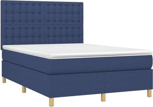 vidaXL Boxspringbett mit Matratze in Blau, Hybridbett mit LED-Unterbettbeleuchtung und USB-Anschluss, B/T: 140 x 190 cm - Bild 1