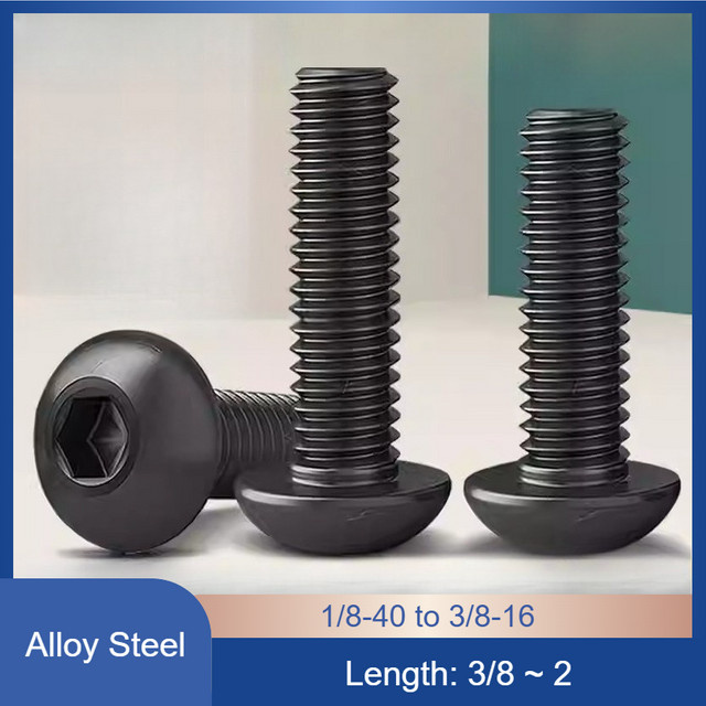 Zoll-Halbrundkopfschrauben aus legiertem Stahl Güteklasse 10,9 in Schwarz, Bolzen-Set in den Größen 1/8-40, 1/4-20, 3/16-24, 5/16-18, 5/32-32, 3/8-16 - Bild 1