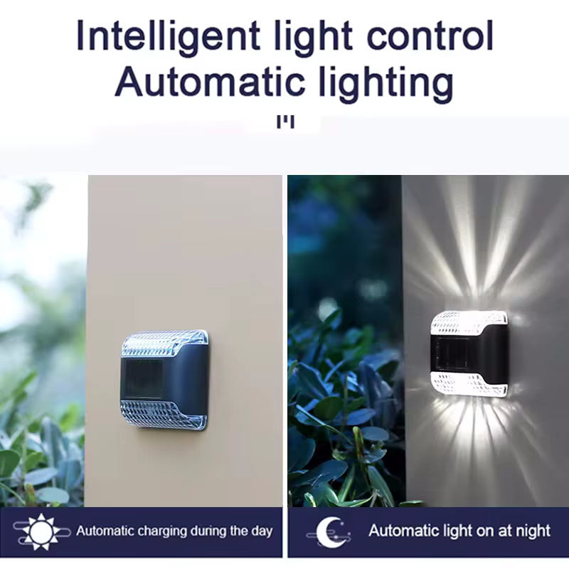 Wasserdichte Solar-LED-Wandleuchte in Schwarz mit warmweißem Licht und intelligenter Lichtsteuerung für Garten, Balkon und Zaun - Bild 2