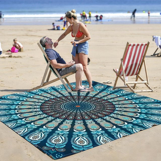 JMG Household Supplies Strandmatte mit Mandala-Muster, wasserabweisend und schnelltrocknend, Mehrfarbig, B/T: 150 x 150 cm - Bild 1