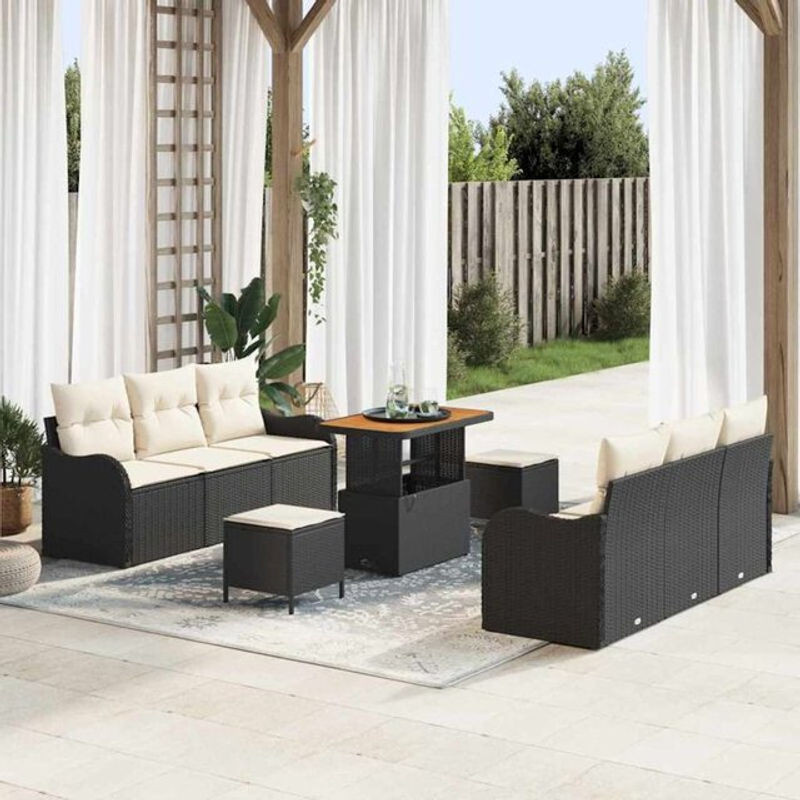 vidaXL Garten-Sofa-Set aus Poly-Rattan in Schwarz, 9-teilig und höhenverstellbar - Bild 1