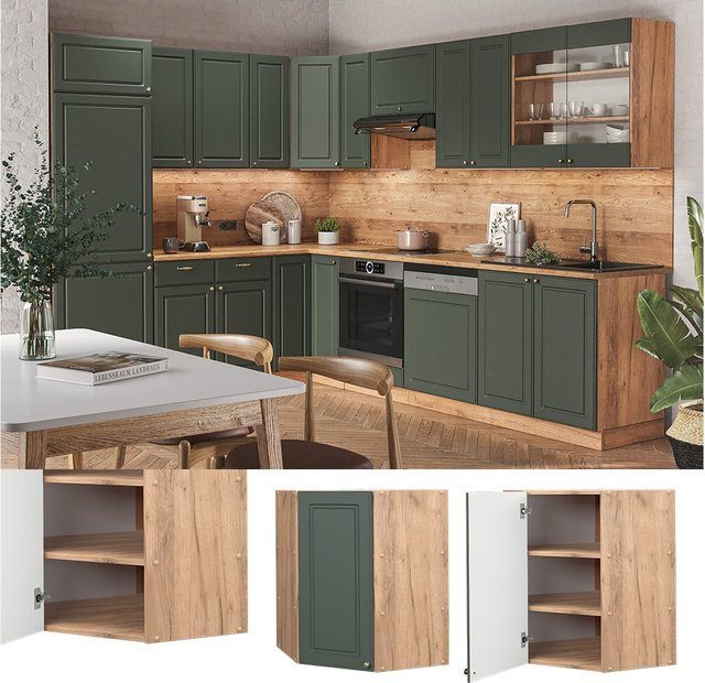 Vicco Eckhängeschrank Fame-Line Landhaus Eiche Grün-Gold mit Softclose-Scharnieren und Einlegeboden Breite: 57 cm, Höhe: 72 cm, Tiefe: 52 cm - Bild 1