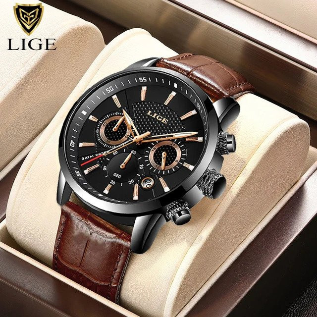 LIGE Chronograph, Quarz, Leder, Schwarz, Herren - Bild 1