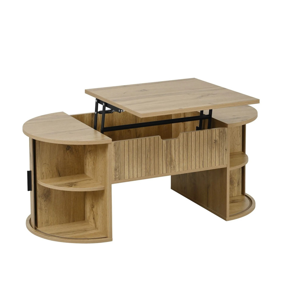 okwish Couchtisch modern in Braun mit höhenverstellbarer ovaler Platte und Stauraum, B: 100 cm, T: 50 cm, H: 40,5 cm - Bild 2