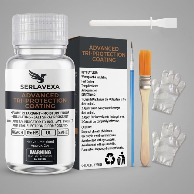 SERLAVEXA Schutzlack für Leiterplatten, transparent, 60ml, Dreifach-Schutzbeschichtung mit UV-Indikator, feuchtigkeitsbeständig und isolierend - Bild 1