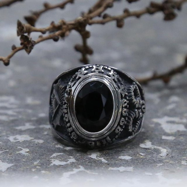 Wucifang Jewelry Ring Edelstahl, schwarzer Stein, Zirkonia, Unisex - Bild 1