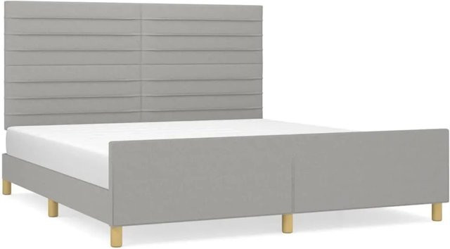 vidaXL Bettgestell mit Kopfteil in Hellgrau, Stoff und Holz, B/T/H: 166 x 203 x 128 cm - Bild 1