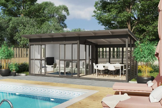 Gartenhaus Elias XL aus Holz mit Veranda und Pultdach B/T: 700 x 300 cm - Bild 1