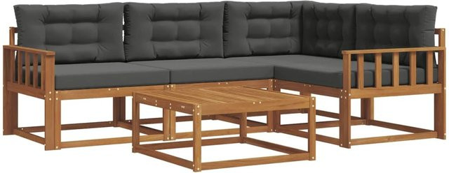 vidaXL Outdoor-Sofagarnitur aus Akazienholz in L-Form mit Kissen, 5-teilig, Natur und Anthrazit - Bild 1