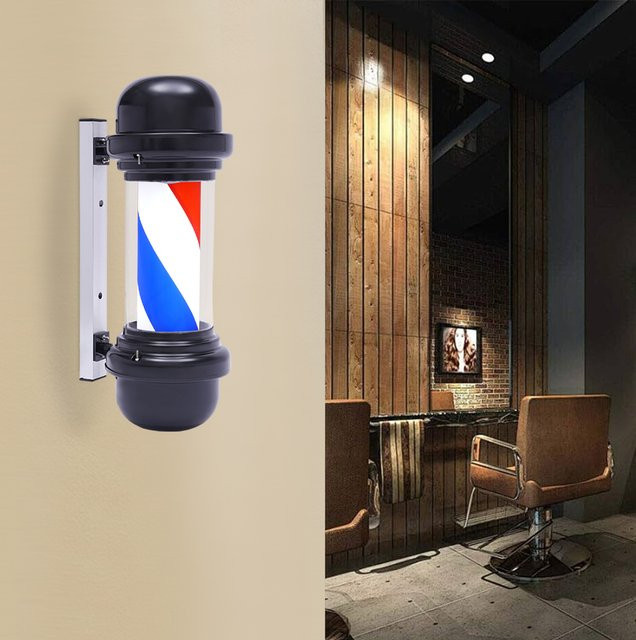 Bymaocar Rotierende LED Friseursalon-Leuchte Schwarz, Wandmontierte Barbier-Pfostenleuchte aus Aluminiumlegierung mit 12W und 50 U/min - Bild 1