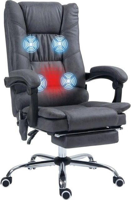 Vinsetto Massage-Bürostuhl mit Heizfunktion und Fußstütze in Grau aus Mikrofaser und Kunstleder, höhenverstellbar bis 119 cm - Bild 1
