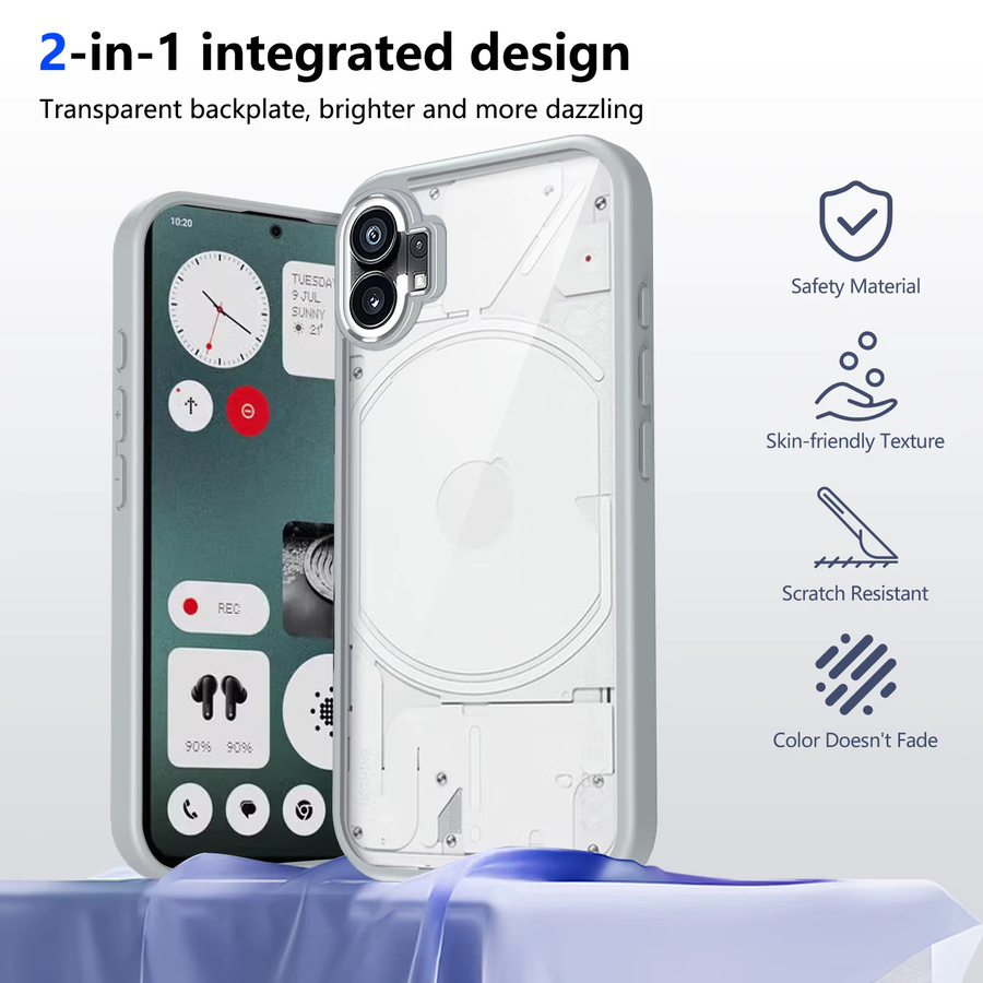 EUCAGR Silikon-Handyhülle für Nothing Phone 1, stoßfeste Luftkissen-Schutzhülle mit matter Rückseite, transparent/grau - Bild 1